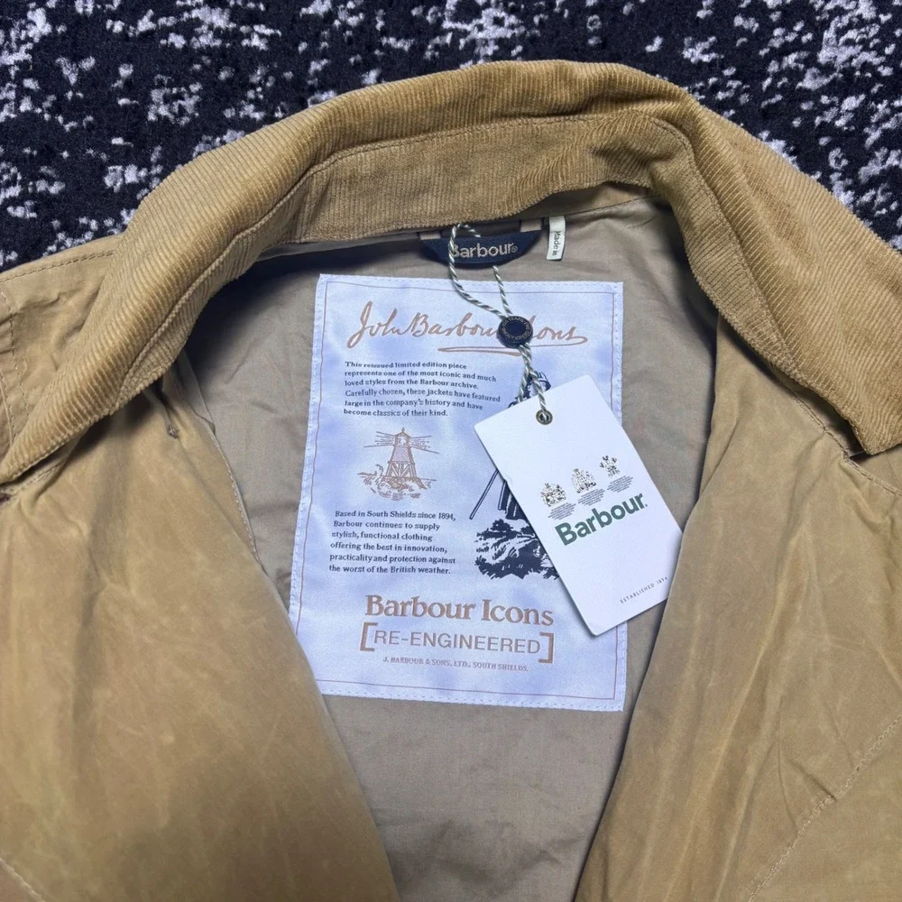 Barbour Icons Re-Engineered Haydon Waxed Trench Coat Sand Size 8 LSP0023KH51